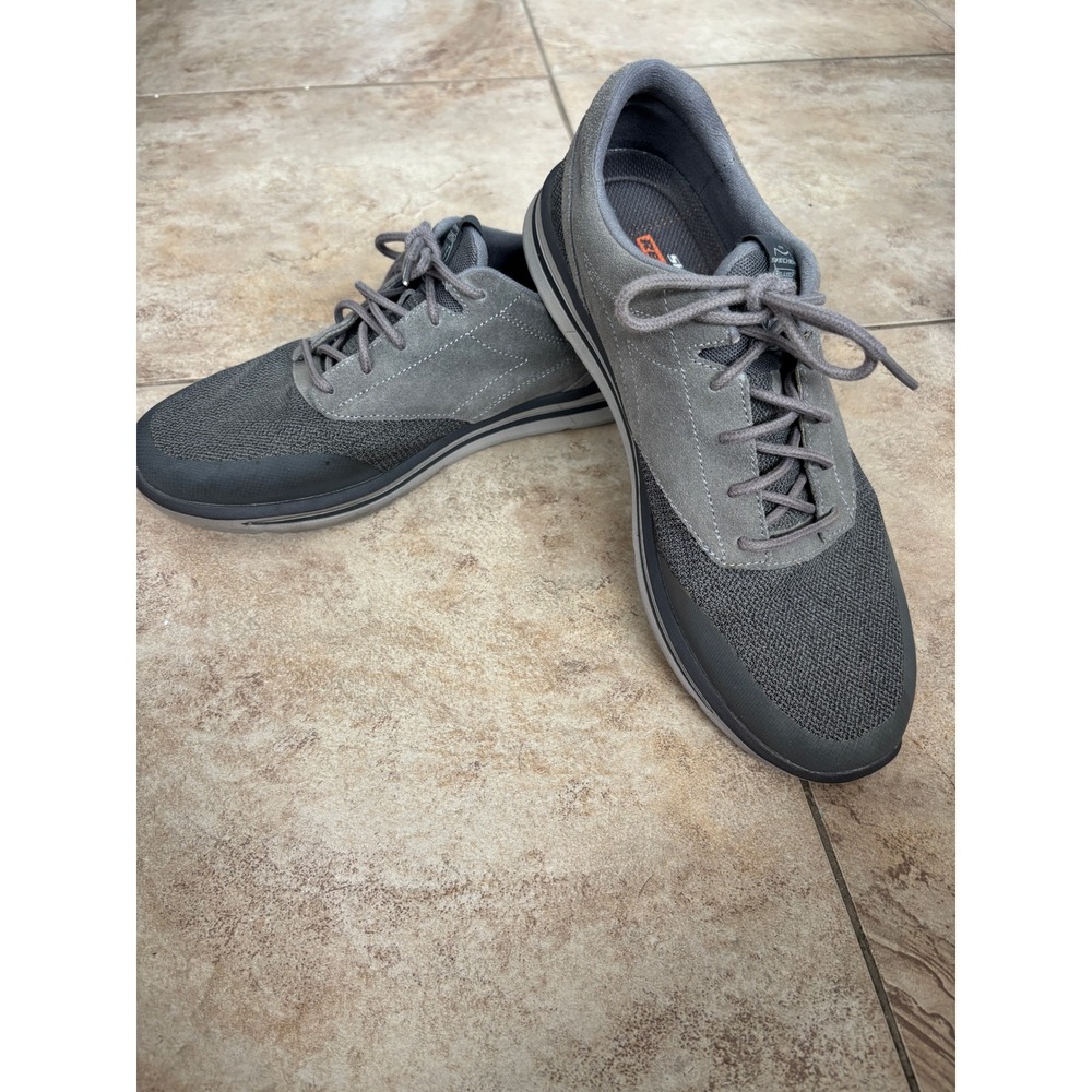 Skechers Mens Relaxed Fit Air-Cooled Memory Foam Gray Suede Sneakers Size 11